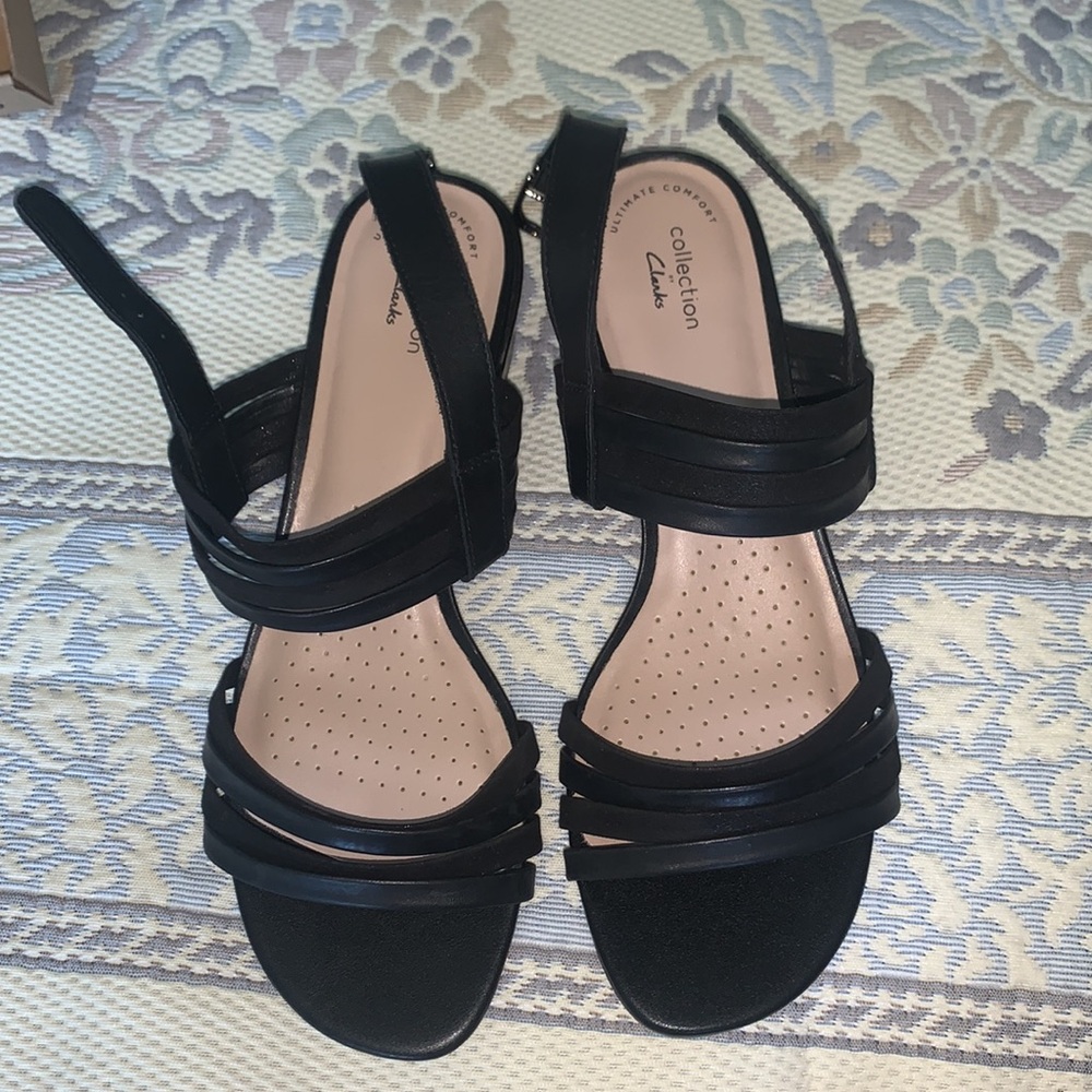 Clarks | Black Leather Caroleigh Heeled Sandals Size 11